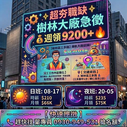 ✨ 新北/樹林夜市 最高627/H看過來 倉管/操作機台 固定早夜班💰享日周領