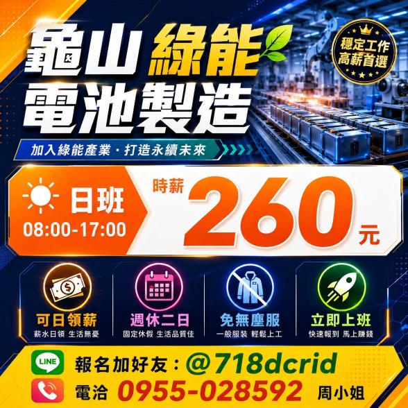 電子組裝【時薪260】可日領▶週休二日▶免無塵服▶免健檢▶等當兵可