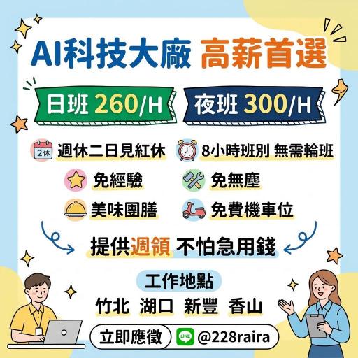 🌸300/H 🪖等當兵可⭕️8H週休💰可週領✨免經驗錄取高✨超夯AI大廠