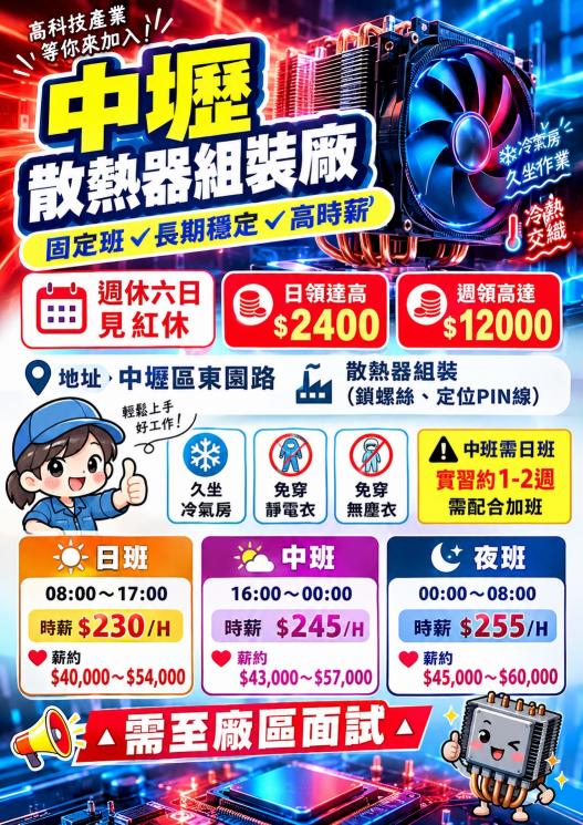 久坐❤️冷氣房❄️｜週休組包裝人員｜快速上工✔️可日領❤️